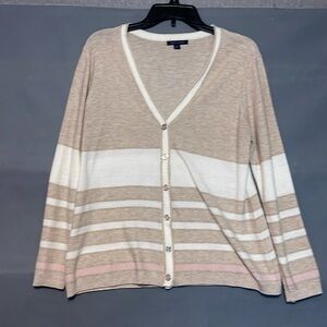 Tommy Hilfiger Beige Pink Gold Cardigan Sweater Button Front Women’s Size L